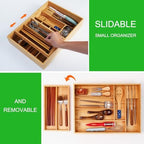 COIWAI Double Layer Bamboo Drawer Organizer Cutlery Utensil Silverware Drawer Organizer, cutlery Silverware Tray for Drawer, Utensil Holder Drawer Dividers for Flatware (L: 16.85 × 12.2 in) - Image 2