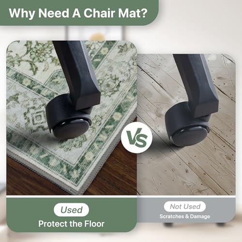 4FT Round Office Chair Mat for Hardwood Floor, Non-Slip Washable Green - Image 4