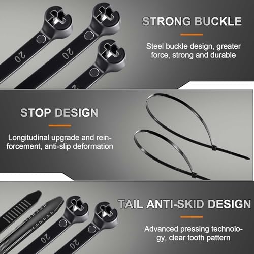 Blulu 15 Inch 400 Pcs Black Cable Ties with Metal Tooth Self Locking - Image 3
