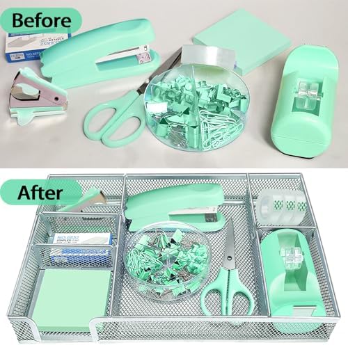 Green Office Desk Accessories Set with Stapler, Tape Dispenser and More - Image 5