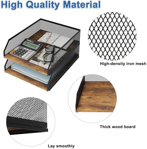 Natwind 2-Tier Stackable Metal Mesh Paper Organizer with Sliding Tray,Retro - Image 3