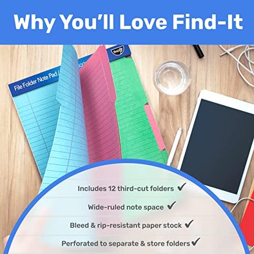 Find It File Folder Notepad - Pack of 36-9.5 x 12.5 Inch Notebook Organizer Folders for Filing, Document, and Clipboard Organization - Assorted Colors - Image 6
