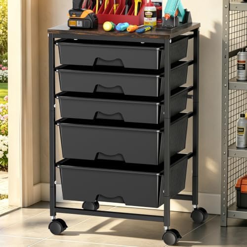 SUNALLY Rolling Carts with 5 Drawers, Storage Drawer Carts for Craft, Black by SUNALLY
