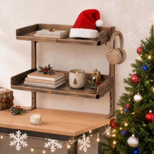 Expandable Clamp on Desk Shelf Organizer Storage with Headphone Holder - Image 2