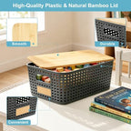 Bagnizer Small Plastic Storage Bins with Bamboo Lids 5.2qt Stackable Box Basket Pantry Decorative Containers Cute with Lable for Organizing Desktop Closet Office Gray of 6 packs 10 * 7.2 * 4.1" - Image 2