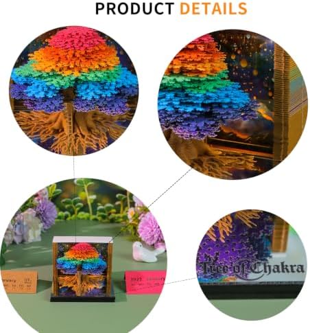 3D Calendar 2027, Desk Time Piece Calendar 2027,Tear-Away 3D Paper Art Notepad w LED Lights,Creative 3D Memo Pad Art Sticky Notes, DIY Paper Carving Gift (Tree-of-Chakra) - Image 6