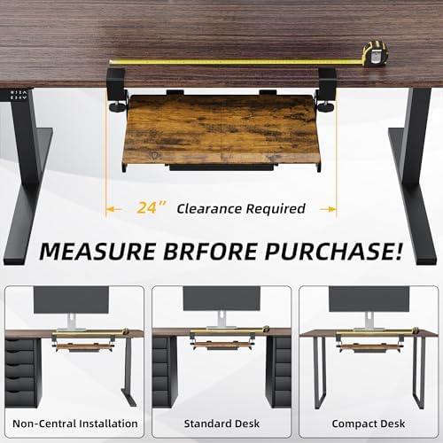 ETHU Small Keyboard Tray Under Desk with Metal Rail, 19.7x11.8", Walnut - Image 4