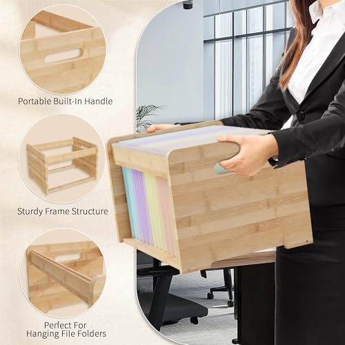 Bamboo Hanging File Organizer, Desk File Box, Open Top, 2 Pack, Natural - Image 5