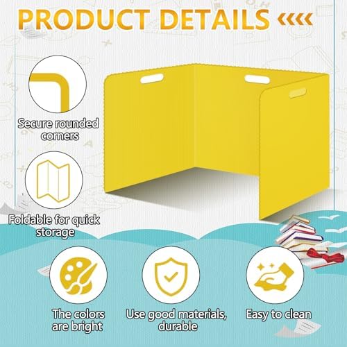 24 Pcs Desk Dividers for Students 14 × 17.5 × 14 Inch Plastic Waterproof Privacy Folders Shields Test Dividers with Yellow Classroom Privacy Boards for School Study Teacher Supplies(Yellow) - Image 2