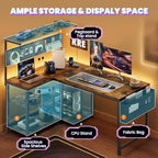 47in L Shaped Gaming Desk with Pegboard & Shelf & Storage Bag, Rustic Brown - Image 6