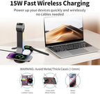 Transform Your Desk – 3-in-1 Wireless Charging Station with Headphone Stand, Dual USB Ports, 15W Fast Charger for Phone/A-irPods/A-pple Watch, RGB Light, LED Alarm Clock – Charge 5 Devices at Once - Image 3