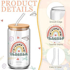 6 Pcs Back to School Teacher Gifts Bulk, 16 oz Glass Cups with Lid and Straw, Teacher Appreciation Can Shaped Drinking Glasses, Coffee Tumblers for First Day of School Classroom Party Favors - Image 4