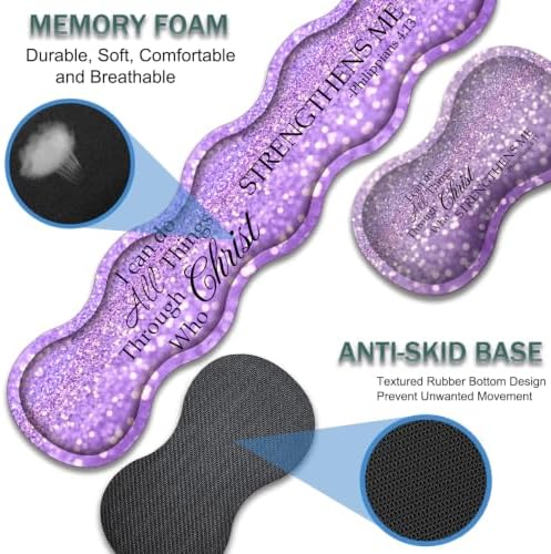 31.5"x 11.8" Oversized Gaming Mouse Pad Set, Ergonomic Keyboard and Mouse Wrist Rest + Cup Holder, Non-Slip Desktop Pad, Suitable for Home and Office Use, Purple Glitter Quote Philippians 4-13 - Image 2