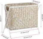 BTSKY Handwoven Magazine Holder, Natural Seagrass Magazine Basket with Metal Rack, Mail Holder Floor Organizer for Office, Living Room, Dorm, Bathroom, Woven Rattan File Basket with Handle (White) - Image 3