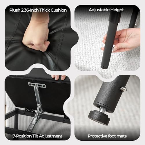 Adjustable Ottoman Pouf, 60 Degree Tilt Footrest, Black Synthetic Leather - Image 3