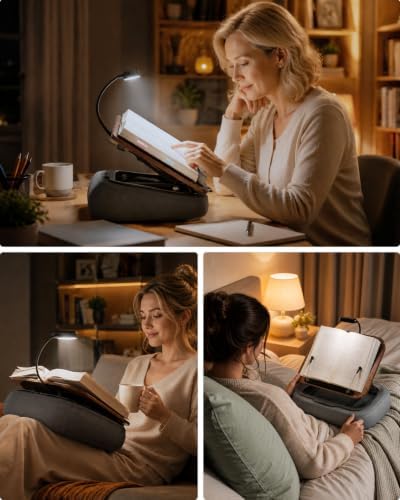 Viozon Lap Book Pillow Stand with Light, Adjustable Beanbag Reading Pillow with Storage, Multi-Angle Book Holder for Hands-Free Reading in Bed or Sofa,Book Lover Essential,Soft Cushion - Image 2