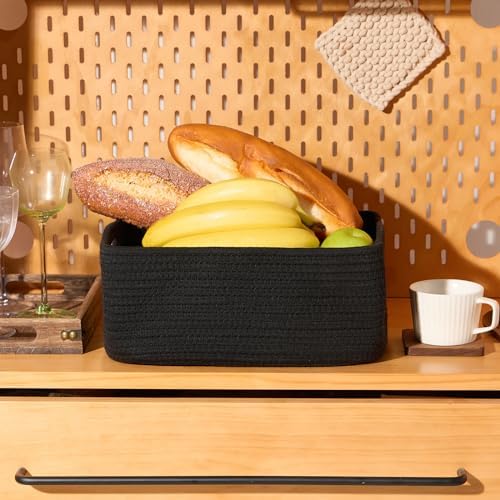 MiniArk Small Storage Baskets for Organizing | Closet Organizer Bins | Shelf Toy Basket | Woven Rope Baskets | Cube Decorative Box | Shallow Basket | 13x8.5x5.1” | 4 Packs Black - Image 5