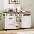 Halitaa Farmhouse Filing Cabinet with Adjustable Shelf & Wheels, Off White by Halitaa