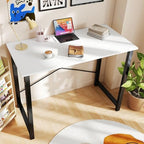 OLIXIS 55 Inch Computer Office Desk for Small Spaces, Writing Gaming Work Desk Modern Study Table with Metal Frame Home Bedroom, White - Image 2