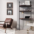 Nathan James Theo 2-Shelf Industrial Wall Mount Ladder Table, Small Computer or Writing Desk, Nutmeg/Matte Black - Image 2
