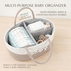 Baby Diaper Caddy Organizer with Removable Compartments, 18"L x 13"W x 9"H Super Large, 100% Handmade Woven Cotton Rope, Portable Nursery Storage Basket for Car and Changing Table, Shower Newborn Gift - Image 2