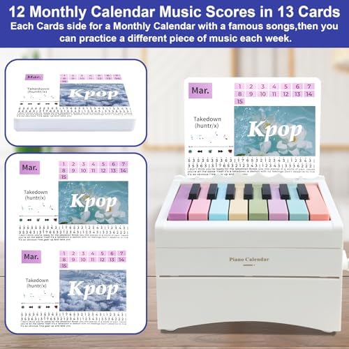 Piano Calendar 2027 Desk Calendar, Magical Music Themed Singer Kpop Playable Piano Desk Calendar 2027, Demon Mini Piano With 12 Music Scores in 13 Cards Gifts for Hunters Fans Home Decor - White - Image 3