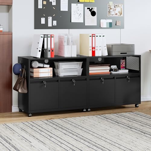 MIIIKO File Cabinet with Storage 2 Drawers, Rolling File Cabinet for Home Office, Metal Black 2 Drawers Storage with Shelf, for Printer, Letter A4 File Organizer - Image 2