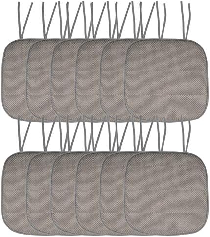 Sweet Home Collection Chair Cushion Memory Foam Pads with Ties Honeycomb Pattern Slip Non Skid Rubber Back Rounded Square 16" x 16" Seat Cover, 12 Pack, Silver 12 Pack by SweetHomeCollection