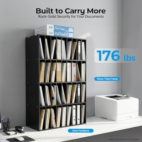 Literature Organizer with 36 Compartments | Adjustable Desktop File Sorter Mail Center for Home, Office & Classroom | PVC Paper Storage Cabinet with Shelves, Black - Image 5