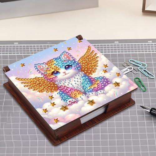 4pcs Animal Angel Diamond Art Painting Note Box for Adults, Wooden DIY Sticky Notes Holder Kit with 640 Blank Notepads, Multi-Purpose Desk Organizer for Home Office, Study Thoughtful Gift - Image 4