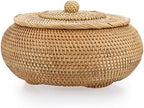 Hipiwe Round Rattan Boxes with Lid Natural Woven Picnic Storage Basket Bin by Hipiwe
