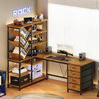 YOMILUVE 58" L Shaped Desk with Bookshelf and 3 Drawers for Home Office - Image 3
