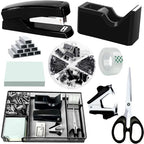 Black Desk Organizer Set, Office Supplies with Stapler and Tape Dispenser by Unknown