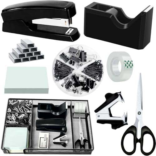 Black Desk Organizer Set, Office Supplies with Stapler and Tape Dispenser by Unknown