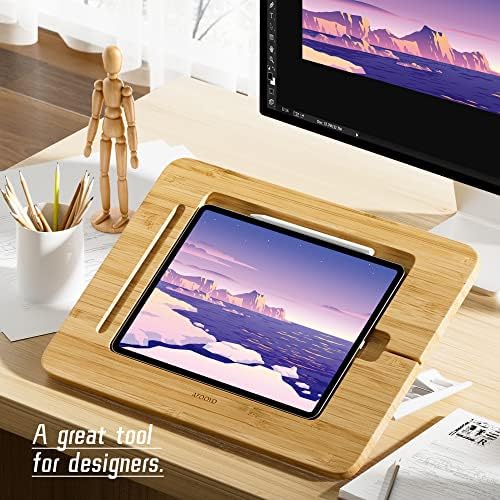 AFOOYO Wooden Tablet Drawing Stand - Adjustable 5 Angles for Laptop,Book Reading Stand, Compatible with 12.9/13inch iPad Pro with iPad Case Version(3rd - 7th Gen) - Image 2