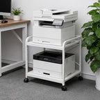 GarveeHome Under Desk Printer Stand, 20" Deep Large Printer Table with Height Adjustable Storage Shelf, 2 Tier Rolling Printer Cart with Wheels for Home Office, White by GarveeHome