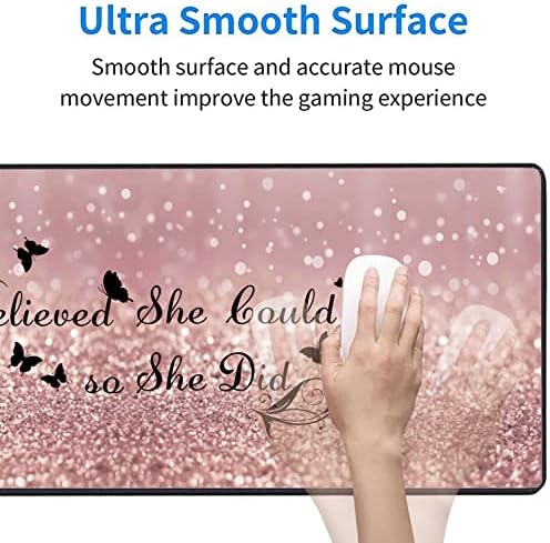 Large Gaming Mouse Pad, Keyboard Wrist Rest pad + Mouse Wrist pad + Coaster Set Extended Waterproof Non-Slip Table mat Suitable for Home Office Learning Games - She Believed She Could So She Did - Image 3
