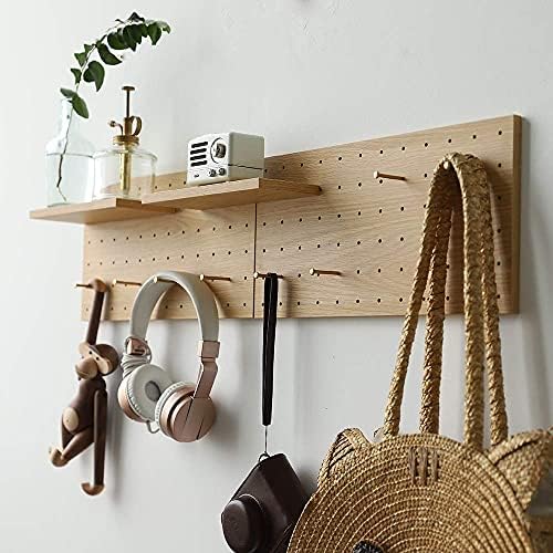 Wooden Pegboard Modular Display Organization Storage Wall Decor Hooks Shelf (Color:Oak) by CreatedOn2005