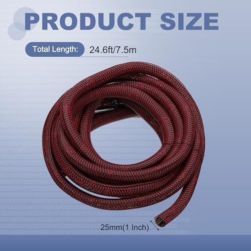 MECCANIXITY Split Sleeve Wire Loom Braided Sleeve 1" 25Ft Black/Red - Image 2