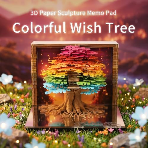 3D Calendar 2027, Desk Time Piece Calendar 2027,Tear-Away 3D Paper Art Notepad w LED Lights,Creative 3D Memo Artsy Pad Calendars, DIY Paper Carving Gift (The Tree of Dreams) - Image 2