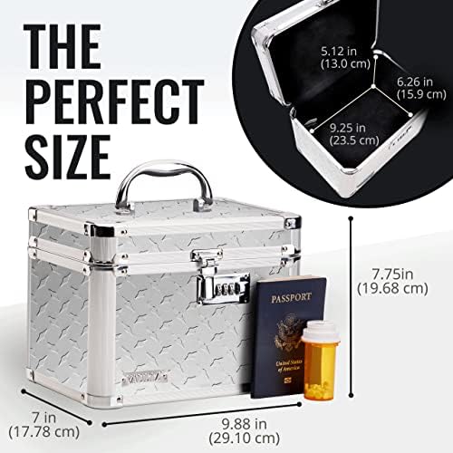Vaultz Combination Lock Box - Secure Safe for Documents, Valuables, Medicine & Money - 10 x 7.25 x 7.75 Inch - Silver Treadplate - Image 4