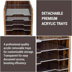 MyGift 5 Tier Deluxe Rustic Solid Wood Desktop File Letter Folder Holder Storage Bin with Removable Clear Acrylic Trays - Image 3
