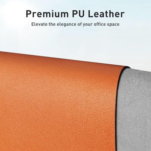 Aothia Faux Leather Desk Mat - Non-Slip PU Leather Desk Blotter, Waterproof Writing Surface, Large Desk Pad for Office & Home (Hermes Orange, 55" x 24") - Image 2