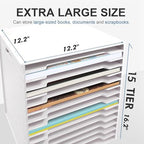 SONGWAY 12x12 Paper Storage Organizer - 15 Tier Desk File Organizer with Adjustable Shelves, Letter Mail Tray, 12x12 Stackable Scrapbook Paper Storage Cube for Home Office Classroom - Image 3