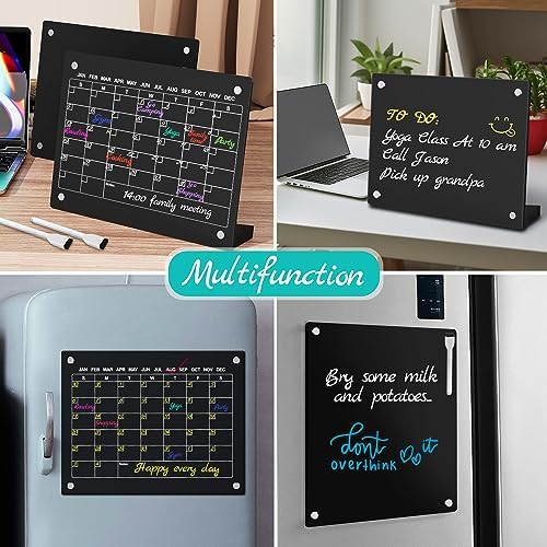 2PCS Black Acrylic Calendar Dry Erase Board with Stand for Desk, 16x12 Large Desktop Monthly Whiteboard Magnetic Fridge Memo Board, Daily Planner Chalkboard Easel for Office, School - Image 6