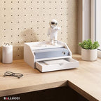 Ballucci Desk Organizer with Drawer, 2 Tier Paper Office Supplies Desk Organizer, 13 2/5" x 9 3/5" x 6", White - Image 2