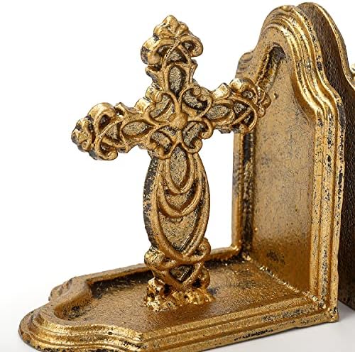 Antique Cast Iron Catholic Cross Book Ends, Decorative Bookends - Image 2