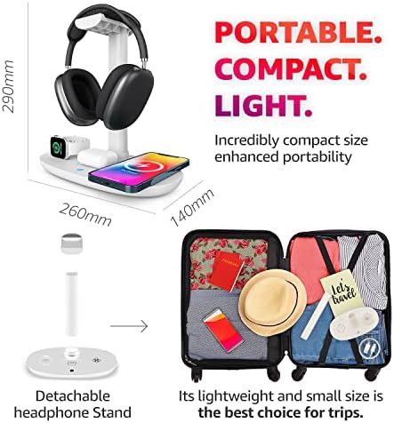 4 in 1 Wireless Charger with Headphone Stand for iPhone 17 16 15 14 13 12 Pro Max, Apple Watch 11 10 Ultra SE, AirPods Max 4 & Samsung S25-15W Gaming Desk Organizer (Adapter Not Included)(White) - Image 6