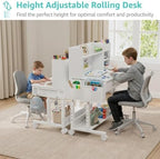 WINAZ White Kids Desk with Hutch, Height Adjustable 32" Small Study Table - Image 5