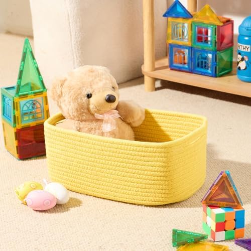 MiniArk Small Storage Baskets for Organizing | Closet Organizer Bins | Shelf Toy Basket | Woven Rope Baskets | Cube Decorative Box | Shallow Basket | 13x8.5x5.1” | 4 Packs Yellow - Image 4